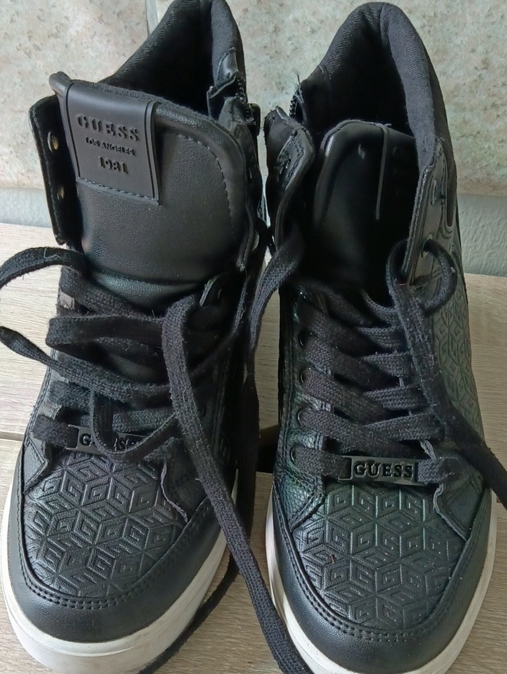GUESS Black Women's High-Top Embossed Lace-Up Sneakers